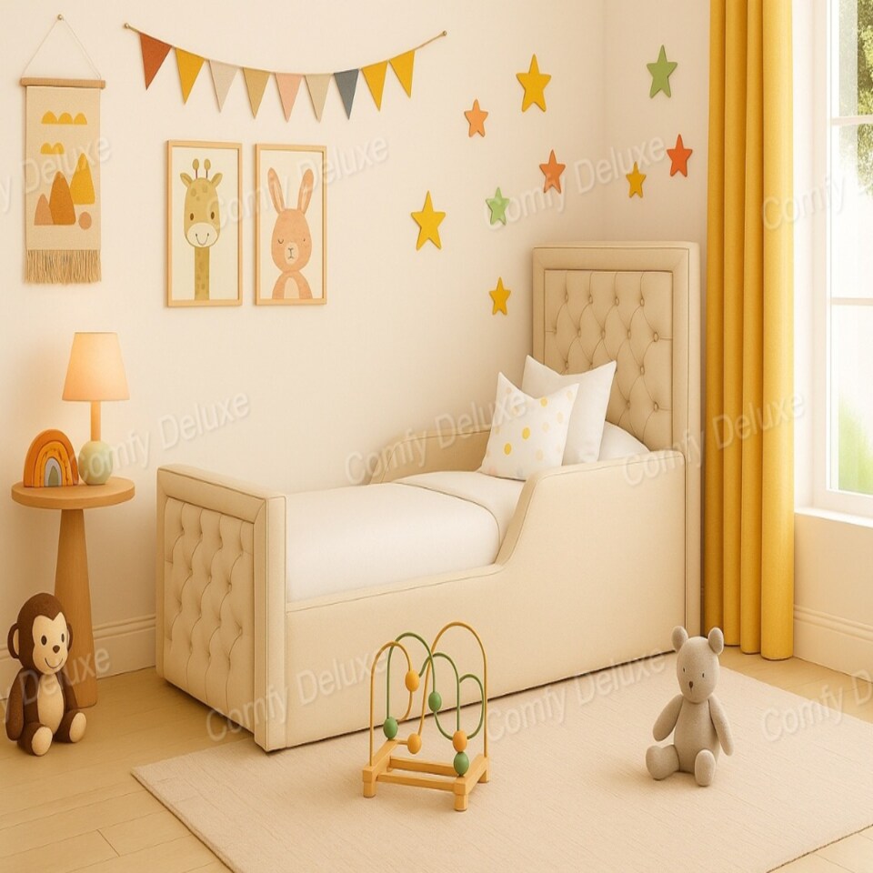 Kids Bed Frame Only Chesterfield Coffee Plush Velvet  2ft6 Small Single