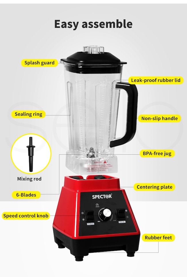 image 1 of Spector 2L Commercial Blender Mixer Food Processor | Red | Red