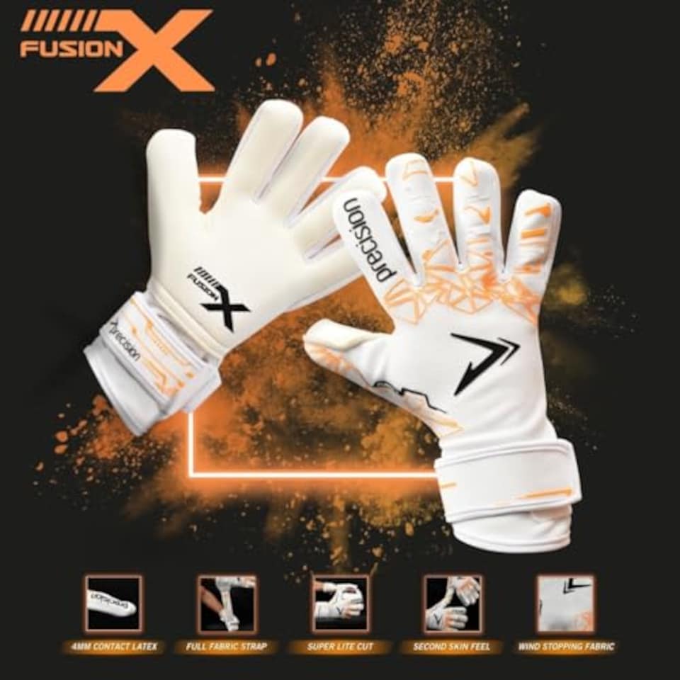 image 1 of ​​Precision Fusion X Pro Lite Giga Professional Football All Ages Goalkeeper Gloves, White Orange, 6