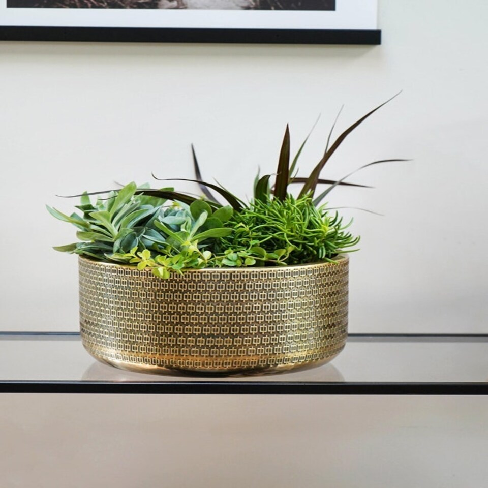 image 1 of Hammered Bowl Planter - Iron - L30 x W30 x H21 cm - Black/Gold Gold