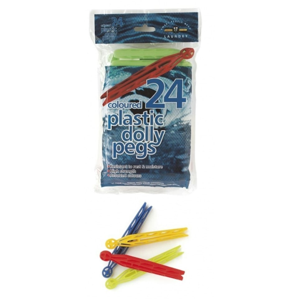 image 1 of Pack of 24 Coloured Plastic Dolly Pegs