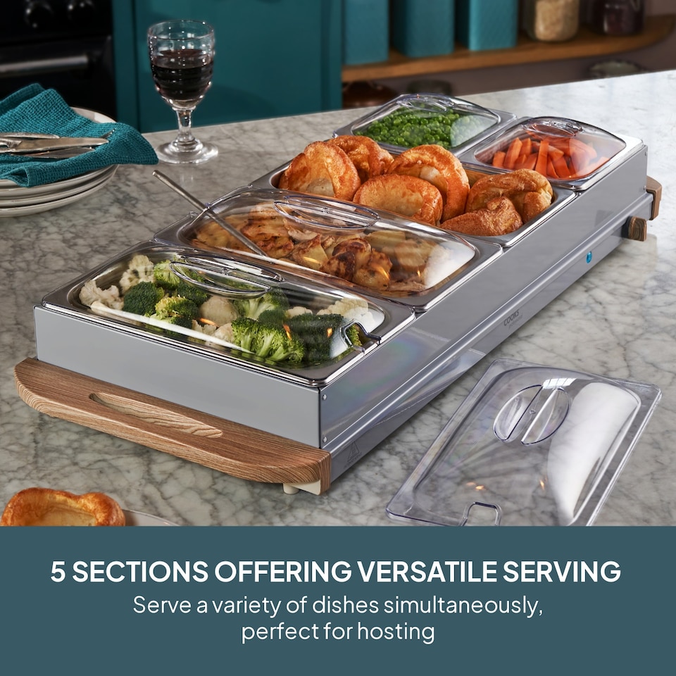 image 1 of Cooks Professional 5-Section Buffet Warmer 9.6L with Hotplate Function | Grey | 5-Section