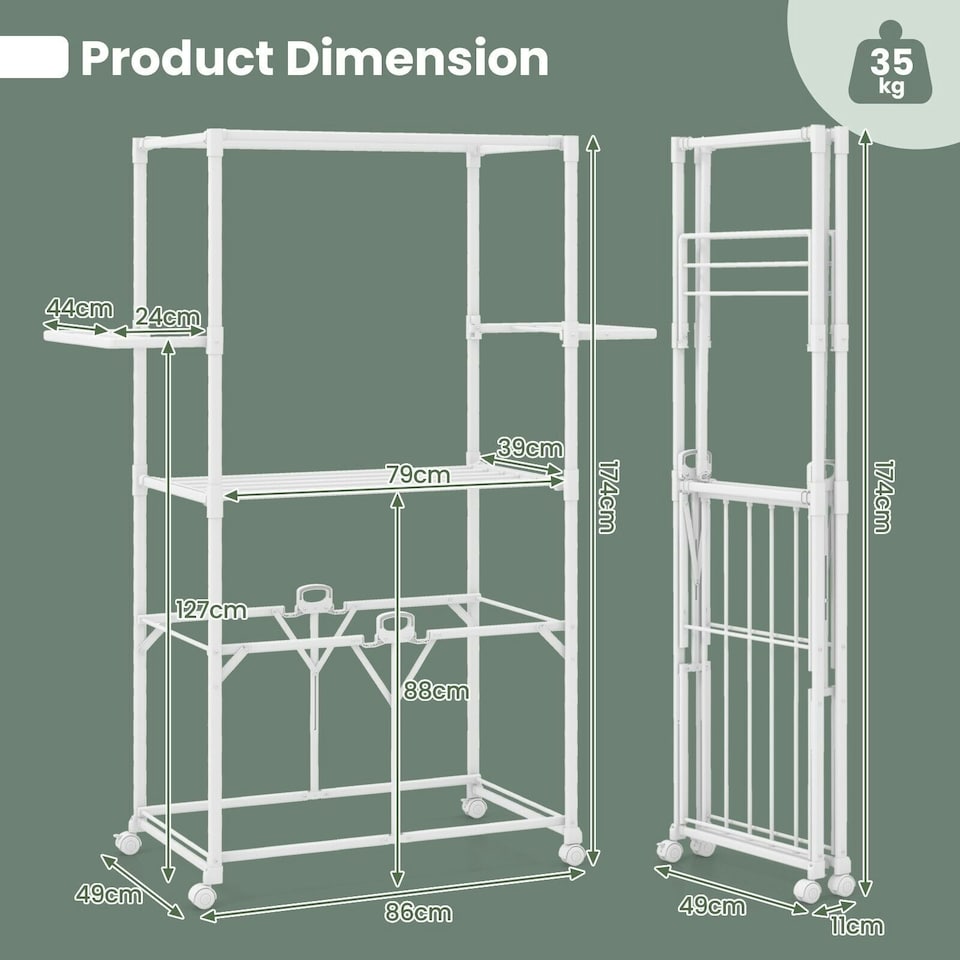 image 1 of COSTWAY H-shaped Clothes Drying Rack Hanging Dryer Stand