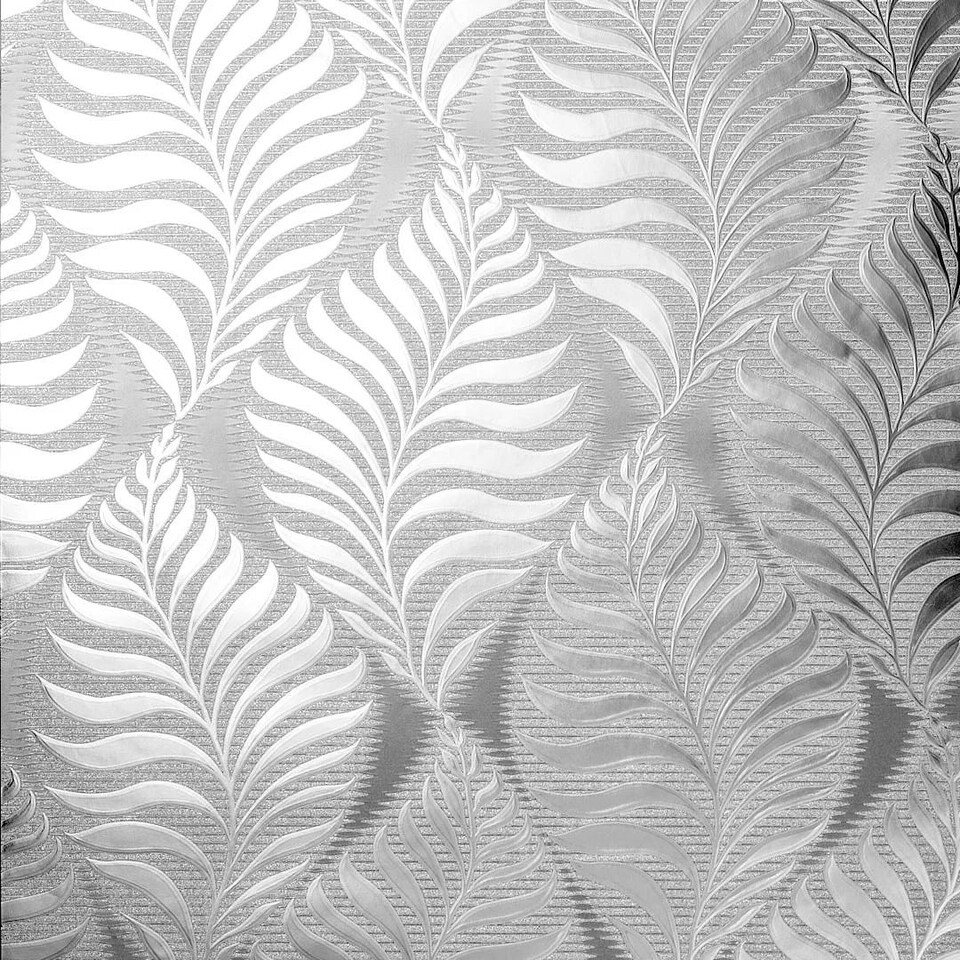 Sample of Foil Embossed Leaf wallpaper in Silver Multi