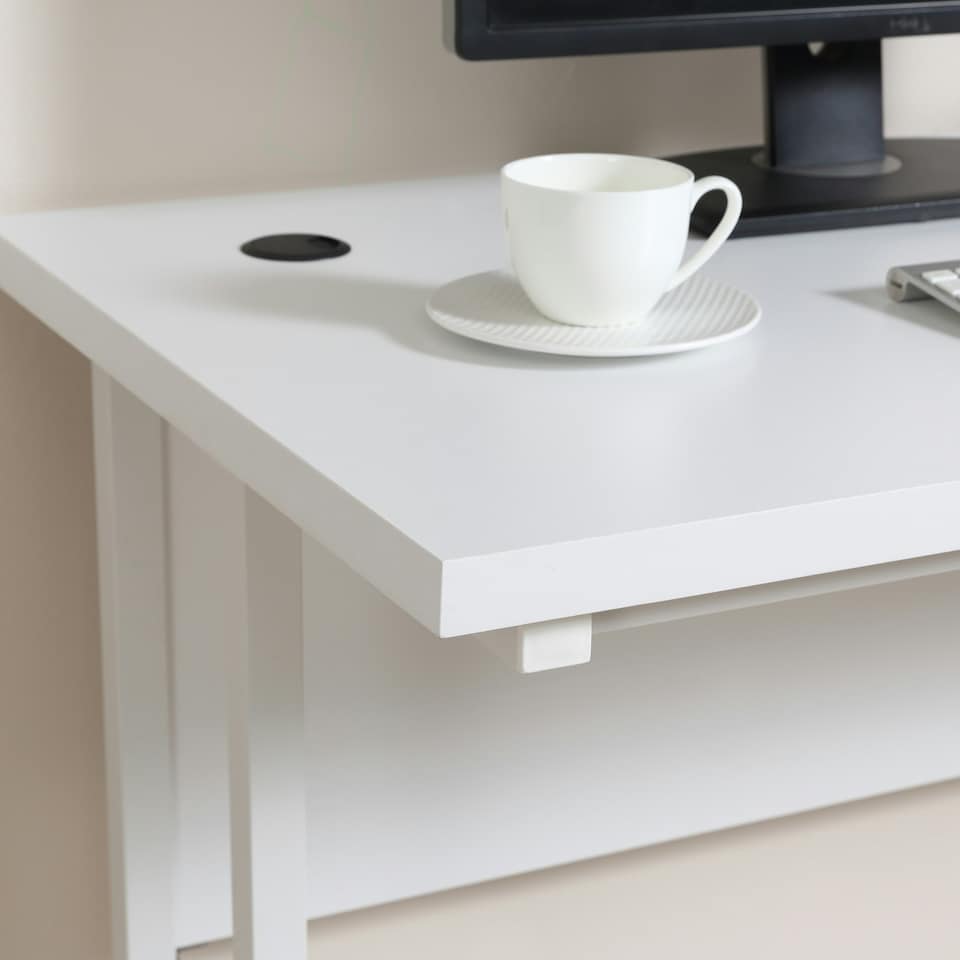 image 1 of HOMCOM Computer Desk Writing Table with 2 Cable Management Holes Metal Leg White