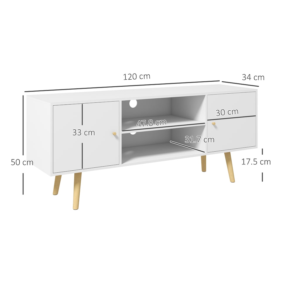 image 1 of HOMCOM TV Stand Cabinet up to 55 Inches, TV Unit with Storage Shelves and Wood Legs for Living Room, Bedroom, White