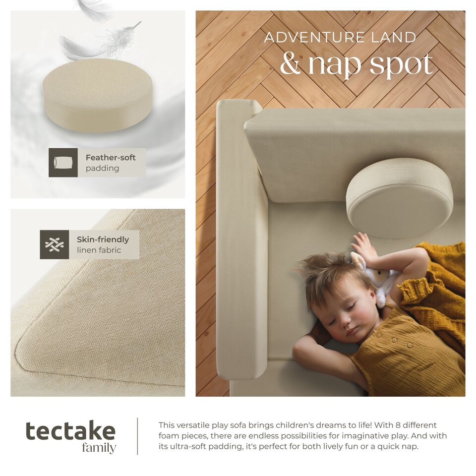 image 1 of Kids Sofa Lilly - 8-piece, flexible arrangement play sofa, thick padding, removable covers | Cream | beige | Two Seater | 1