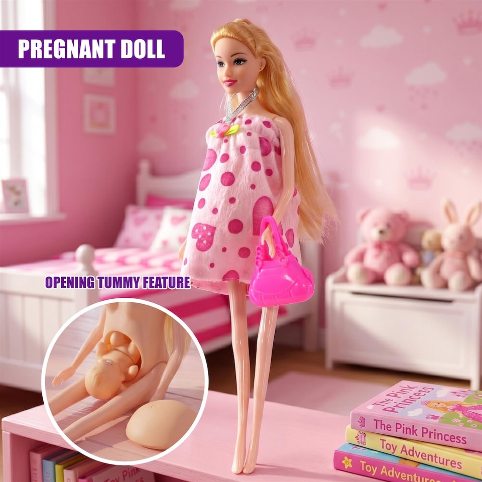 image 1 of BiBi Doll 11" Pregnant Doll with Baby in Tummy, Push Chair & Accessories