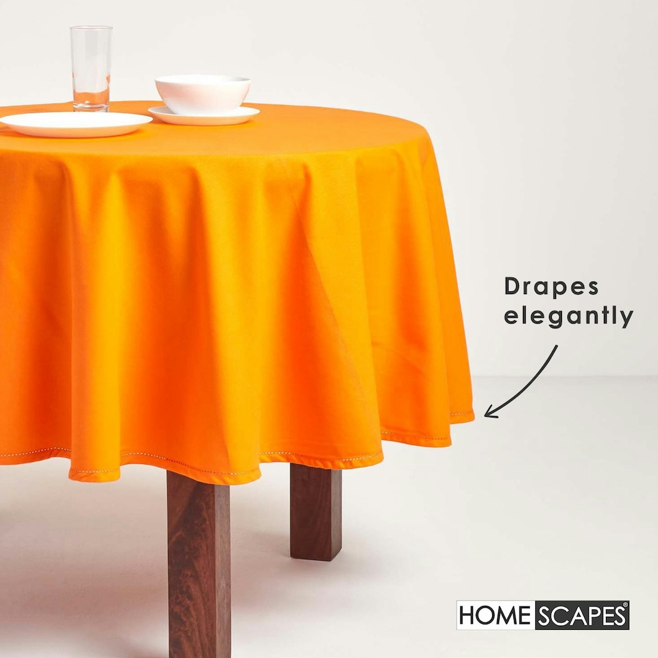 image 1 of Homescapes Orange Cotton Round Tablecloth - 178 cm Orange