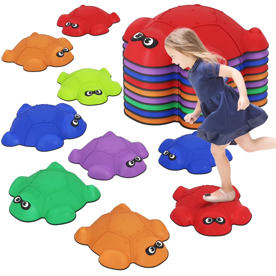 image 1 of AIYAPLAY 9PCs Kids Stepping Stones, Turtle-Shaped Stackable Balance Stones