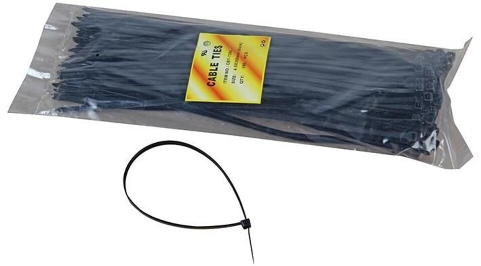 PRO POWER - Cable Ties, 300x4.60mm, Black, Pack of 100