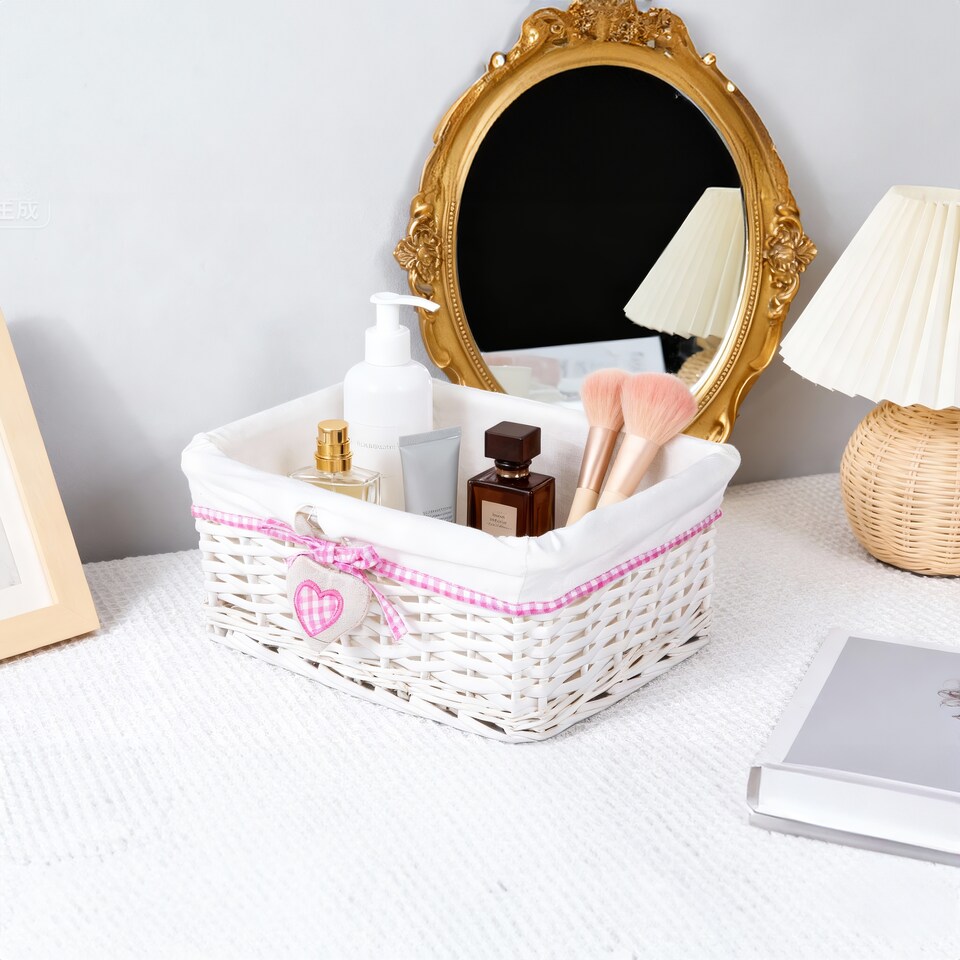 image 1 of Wickerfield Rectangular Wicker Storage Basket with Fabric Lining for Home Storage, Shelves & Gift Hampers