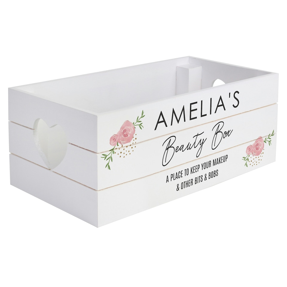 image 1 of Personalised Abstract Rose White Wooden Crate White