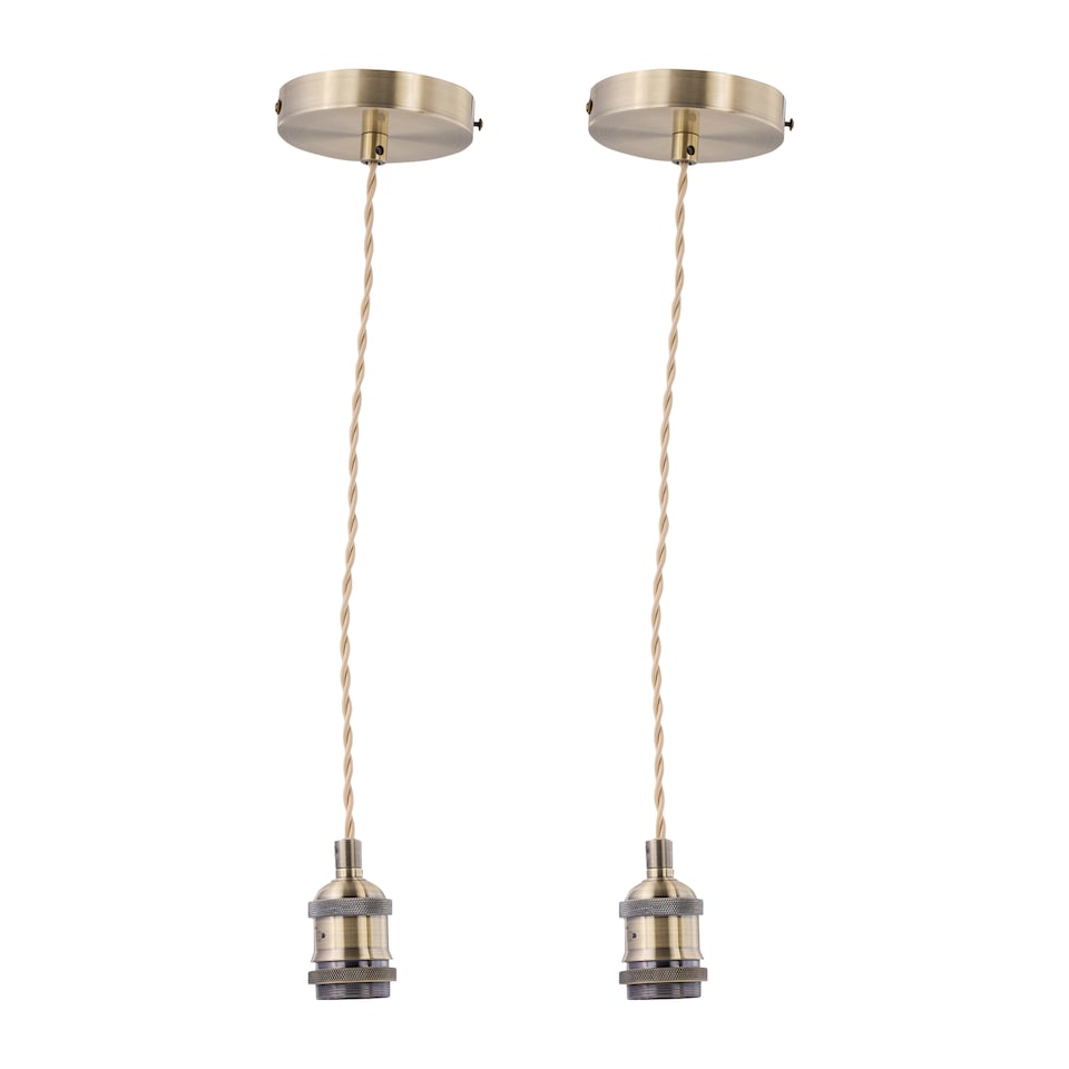 image 1 of Set of 2 Flex Antique Brass Pendant Kits with Cream Braided Cable