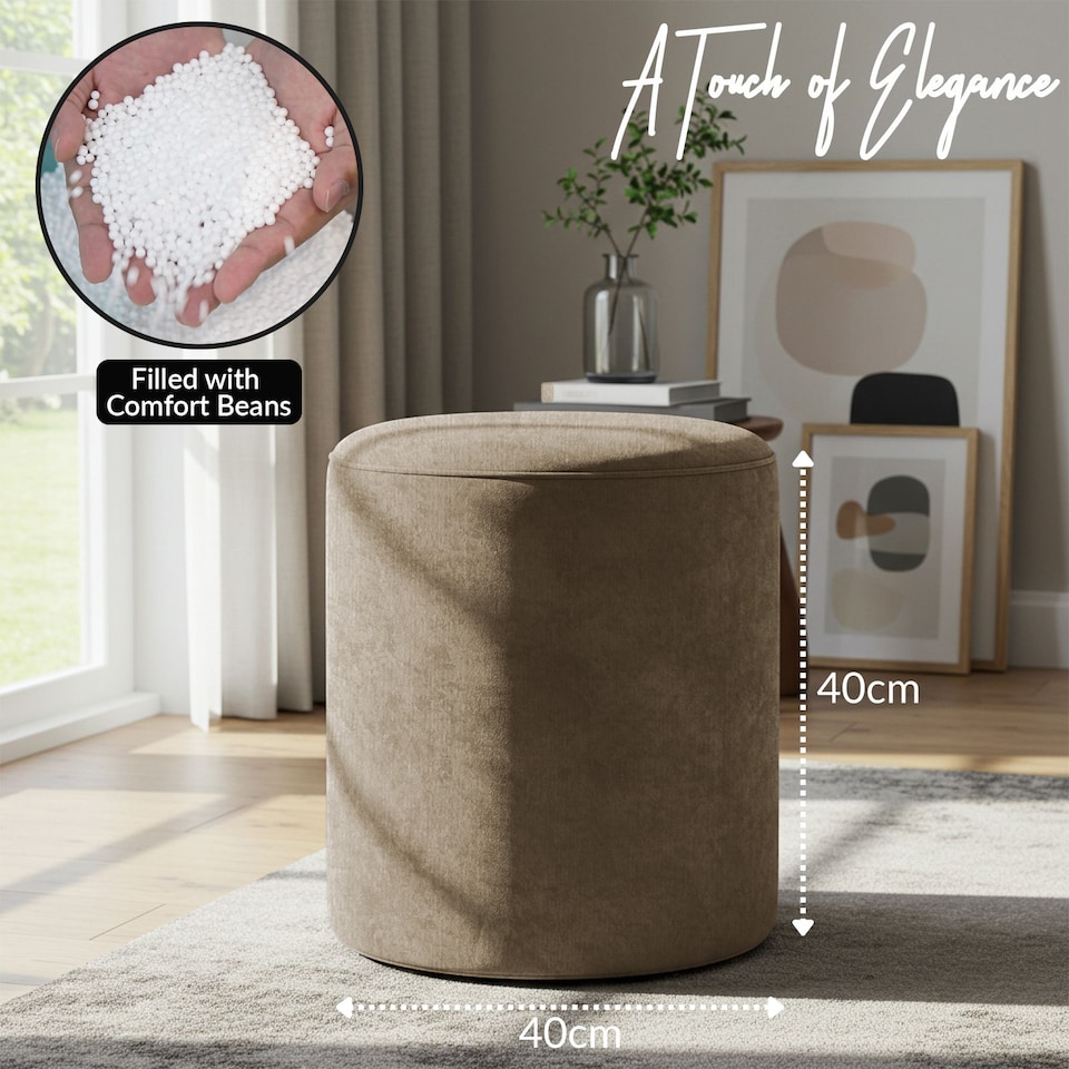 image 1 of Round Shape Velvet Bean Bag Pouffe Foot Rest - 40cm  Mink