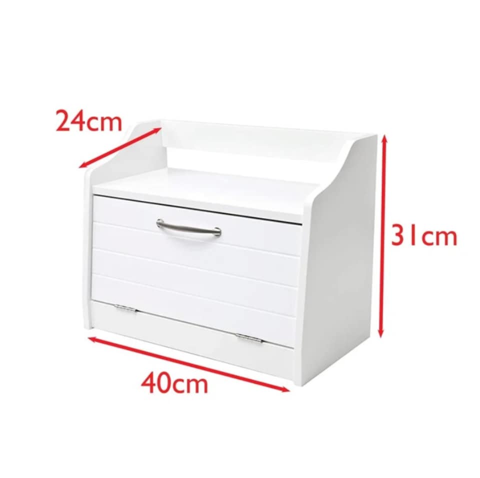 image 1 of Minack Wooden Bread Bin in White - Freestanding Worktop Storage Box with Shelf | White