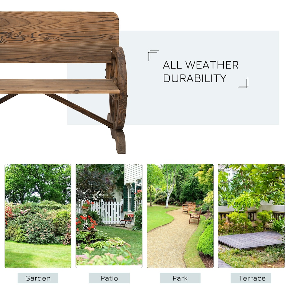 image 1 of Outsunny Wooden Garden Bench Outdoor Loveseat with High Back, Brown