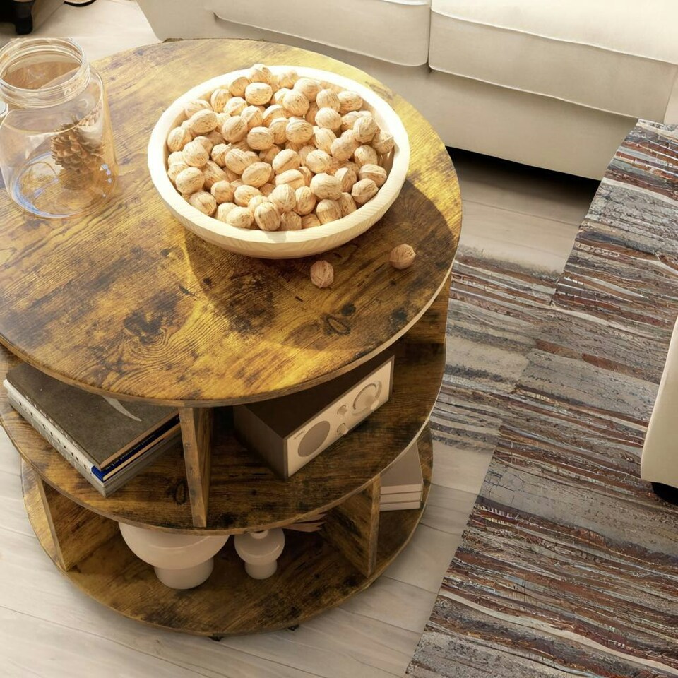 image 1 of Industrial 3 Tier Rolling Coffee Table Rustic Brown Brown