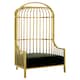 image 2 of Interiors by Premier Gold Finish Dome Cage Chair, Art Deco Style Stainless Steel Statement Chair, Black Faux Leather Padded Seat Gold