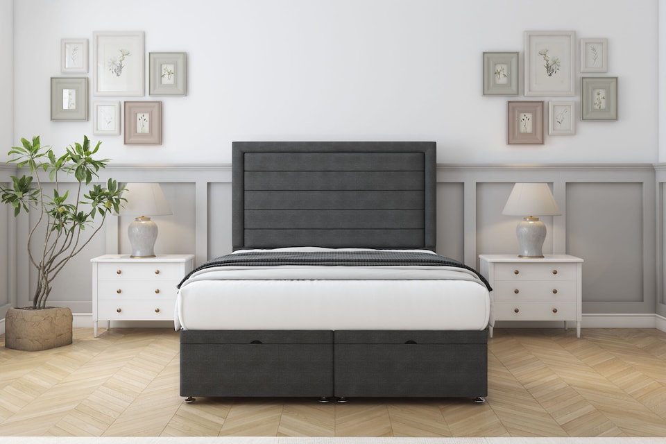 image 1 of Sloomy Ashford Graphite Dumfries Ottoman Bed With Mattress With 54" Floor Standing Headboard 3' Single