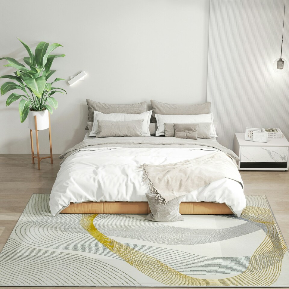 image 1 of HOMCOM Machine Washable Rug, Allergy-Friendly Floor Carpet, Cream White Cream | Gold, Blue | 230 x 160 cm