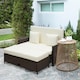 image 1 of Outsunny Rattan Garden Daybed, Assembled Double Sun Lounger with 5-Level Adjustable Back, Storage Ottoman, Cushions, Pillows and Retractable Trays, Outdoor Loveseat Sofa Bed for Patio, Brown