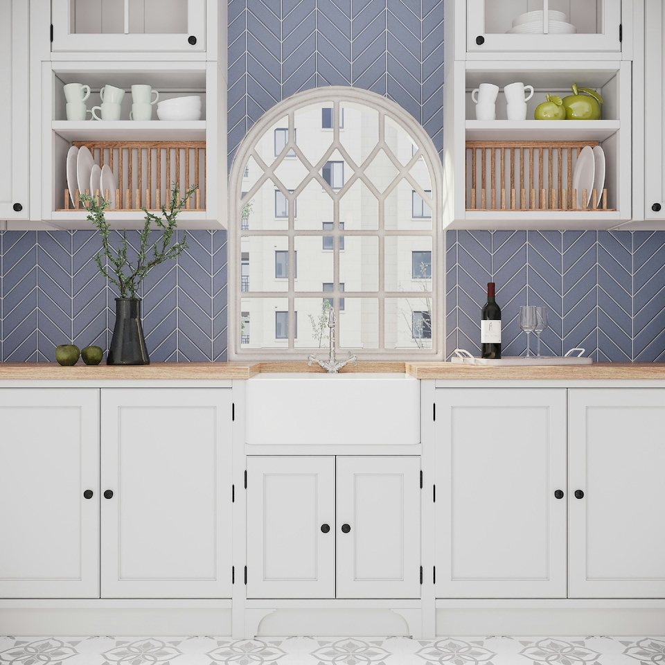 image 1 of Fireclay 595mm - Butler Kitchen Sink - Tap Ledge with Overflow, Classic Tap & Waste Included by Balterley