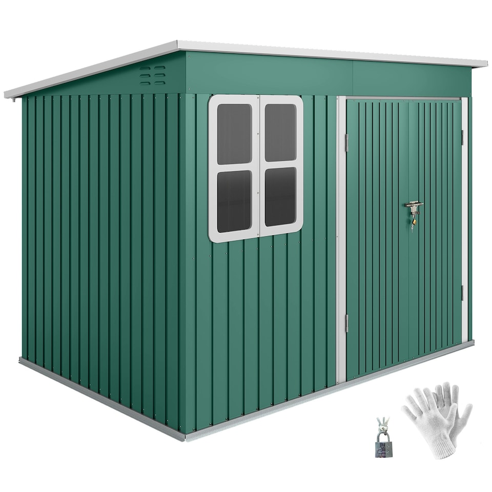 image 1 of Outsunny 8.5 x 6ft Galvanised Steel Garden Shed with Foundation Kit, Green 