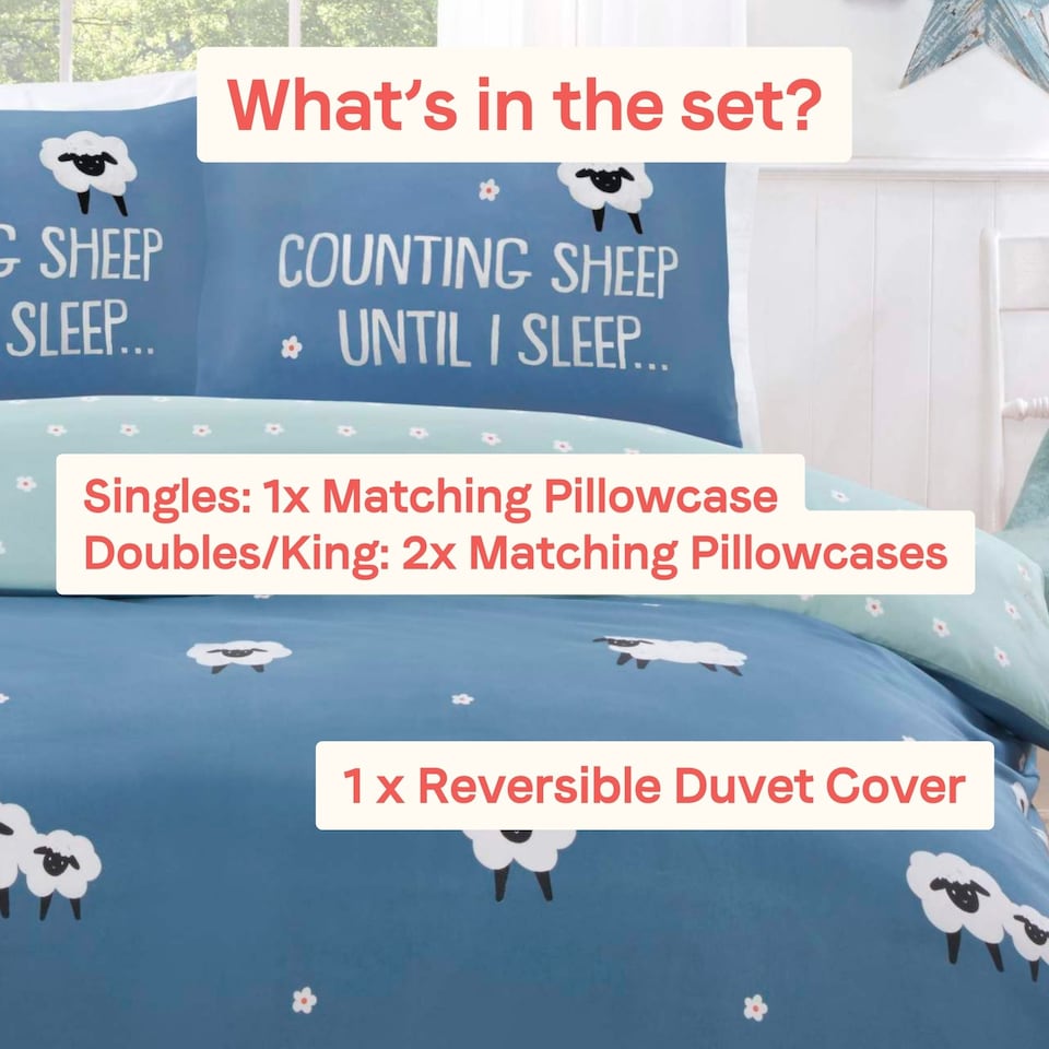 image 1 of Counting Sheep Cotton Duvet Cover Set Cover with Pillowcase | Blue | Single | 1