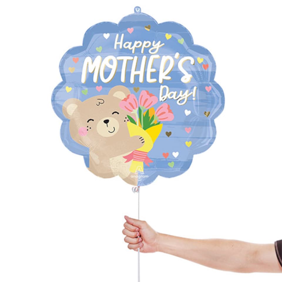 image 1 of Happy Mother's Day Bear Hugs Helium Foil Shaped Balloon 53cm / 21 in | Blue