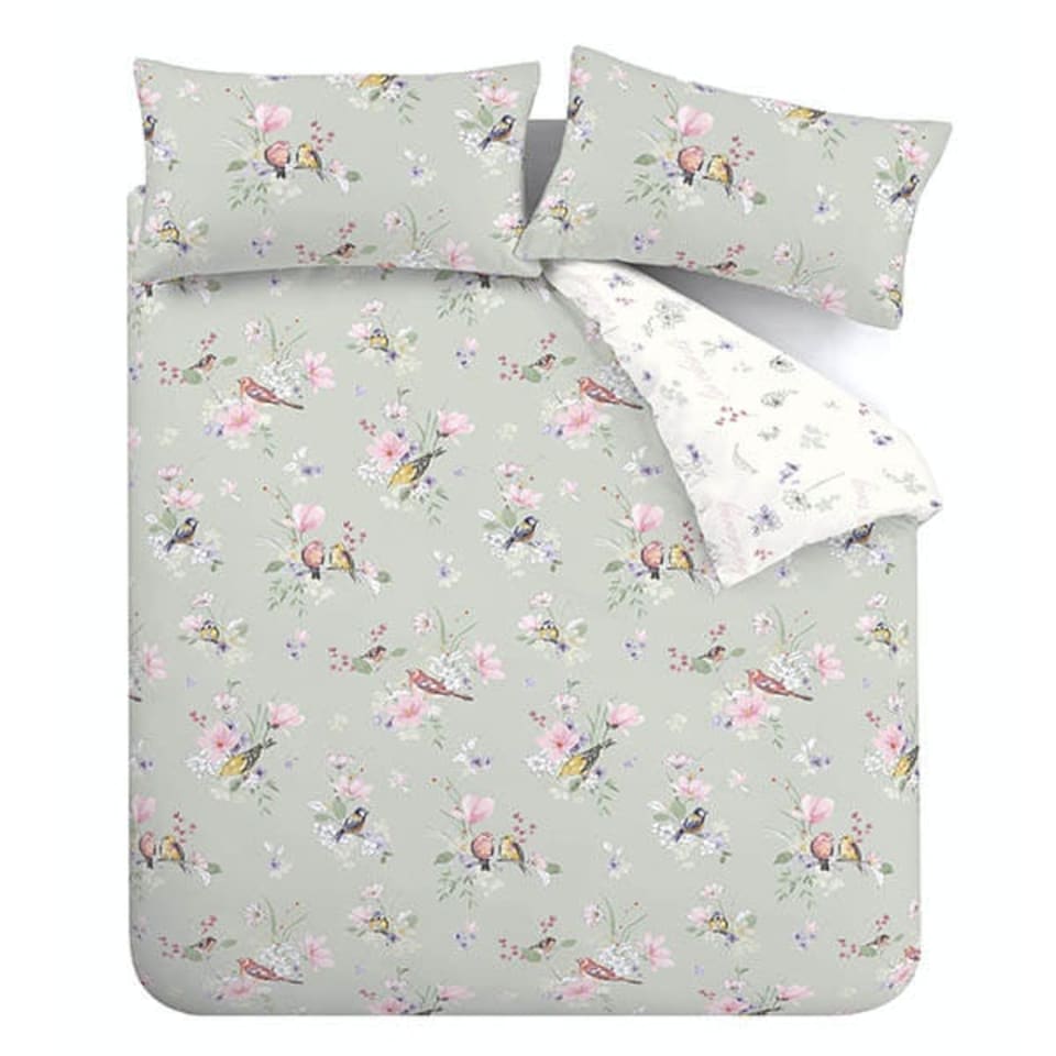 image 1 of Catherine Lansfield Songbird Single Duvet Set Sage Green | Single