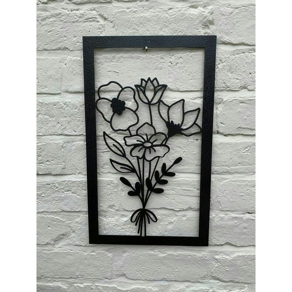 Framed Bouquet Garden Wall Art - W30 x H50 cm - Black