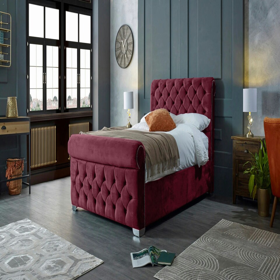 image 1 of Veneta Plush Maroon Super King Bed Frame - Maroon