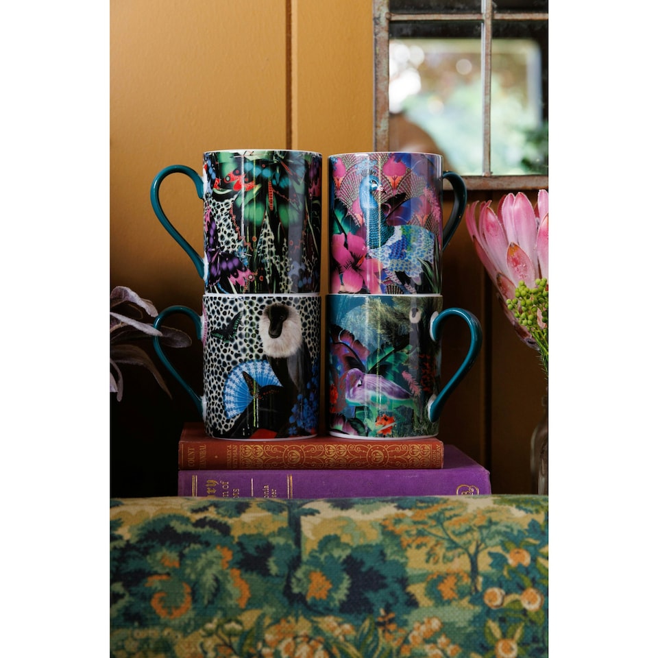 image 1 of Mikasa x Sarah Arnett Porcelain Mug, 350ml, Flamingo Print | Green