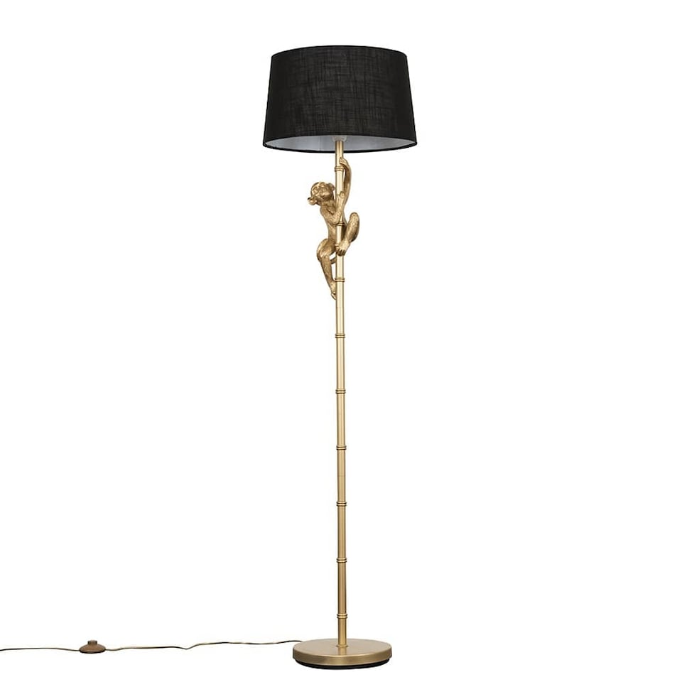 image 1 of ValueLights George Monkey Gold Floor Lamp Black Shade & Bulb | Black