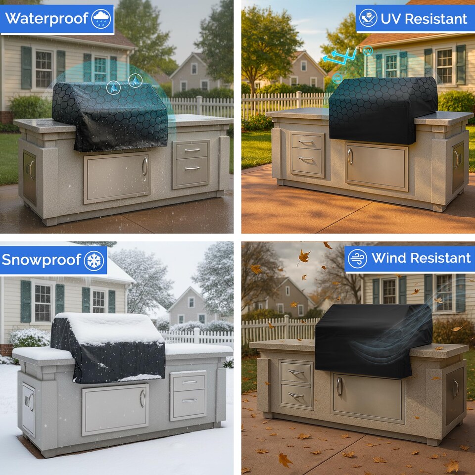 image 1 of Covers&All Built-in Outdoor Grill Cover, Durable 12 Oz Waterproof Cover Max Material with Air Pocket, 48 in W x 27 in D x 26 in H, Black