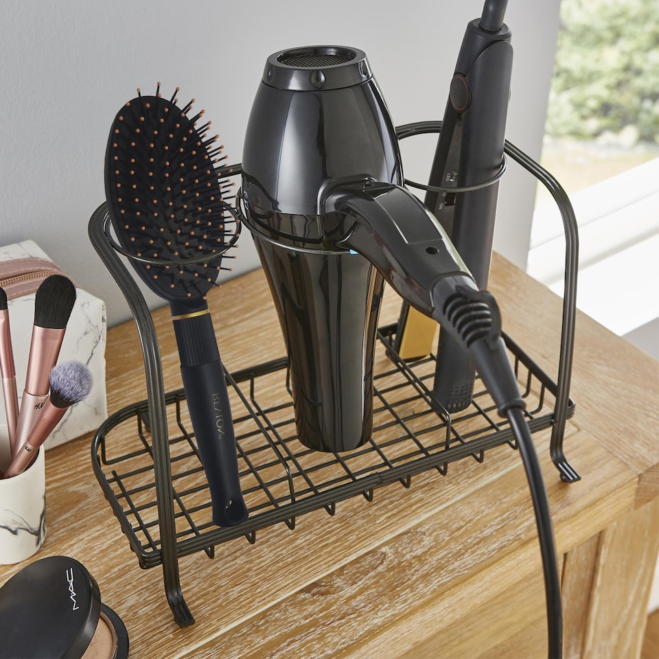 image 1 of House of Home Freestanding Hair Dryer & Straighteners Holder Storage Stand Cable Tidy in Black