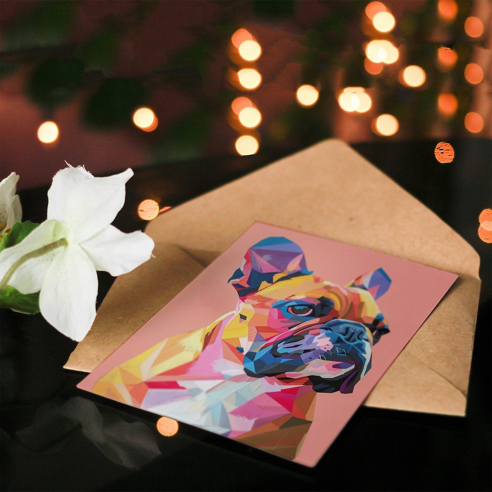 image 1 of Lover Geometric French Bulldog Portrait Him Her Birthday Card