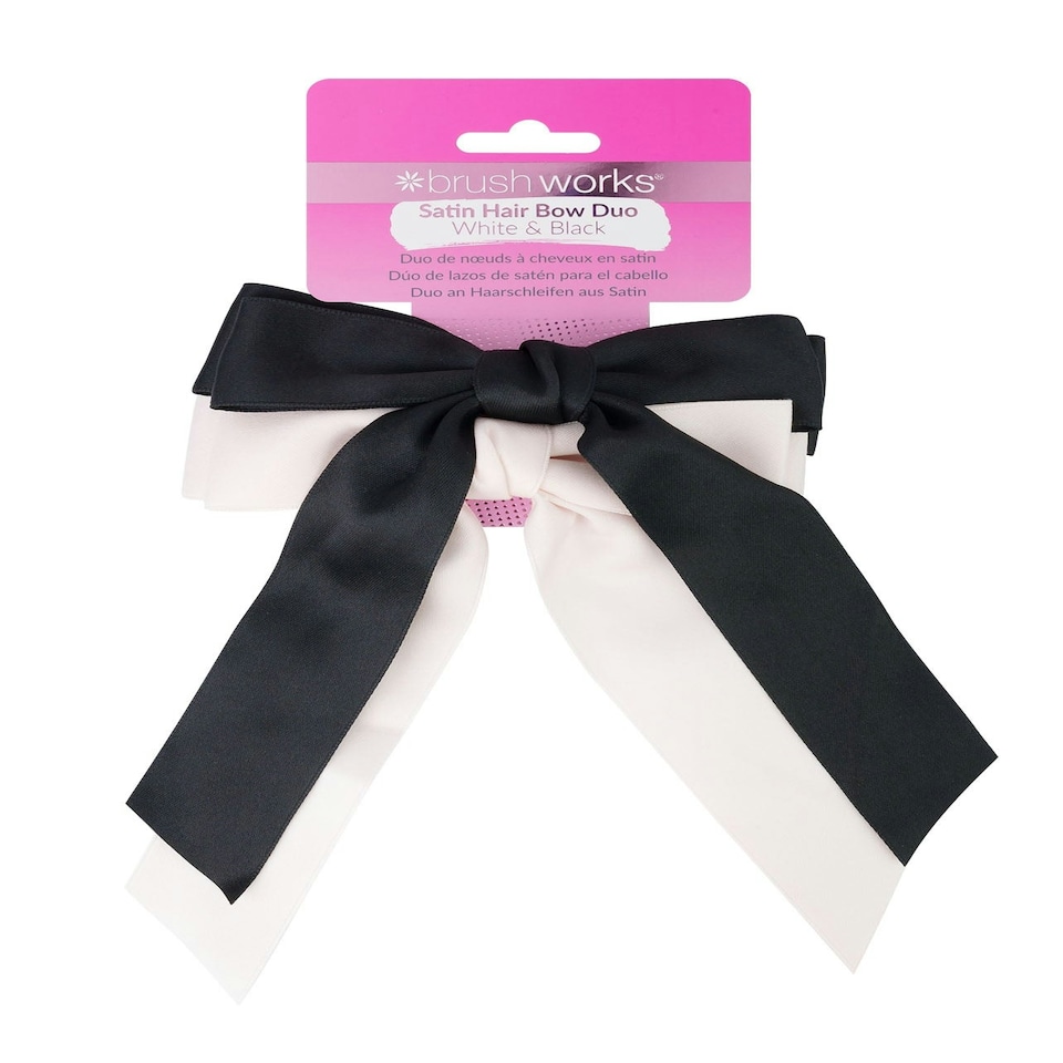 image 1 of Brushworks Satin Hair Bow Duo – Black & White