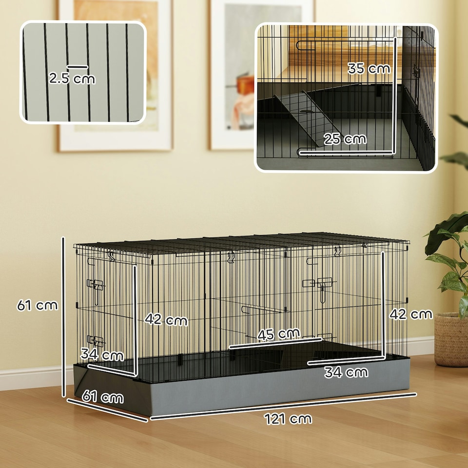 image 1 of PawHut Guinea Pig Cage, 2 in 1 Rabbit Cage Pet Playpen for Hedgehogs, Black