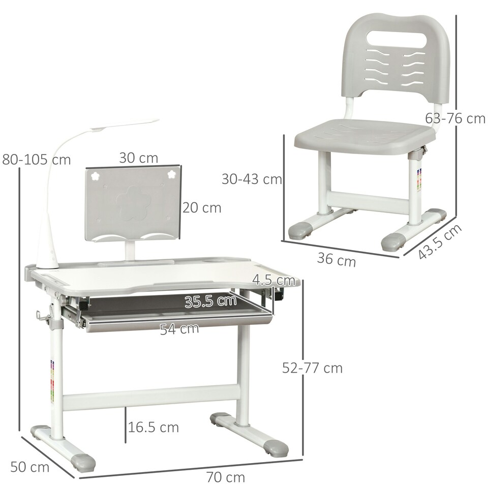 image 1 of HOMCOM Kids Study Desk and Chair Set w/ USB Lamp, Adjustable Height, Blue 