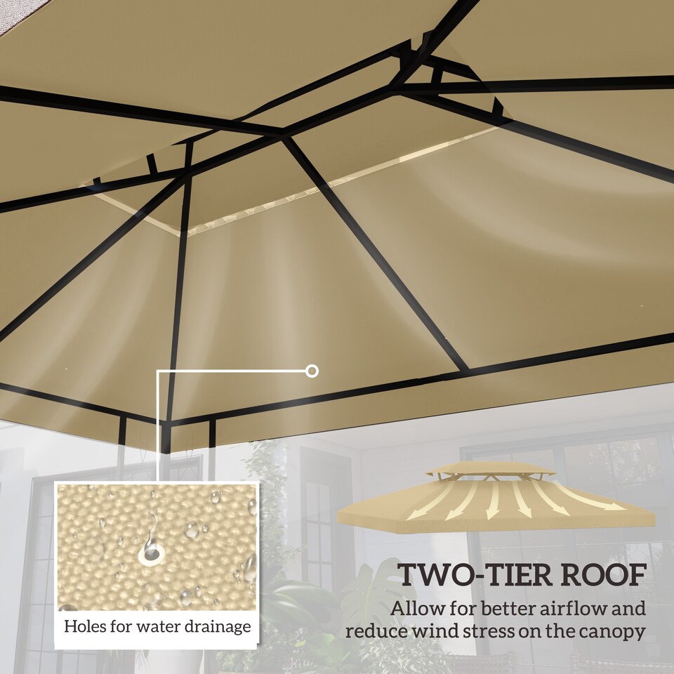 image 1 of Outsunny 3x4m Gazebo Canopy Replacement, 2 Tier Top Roof UV Cover Garden Patio Outdoor Sun Awning Shelters (TOP COVER ONLY) | Cream | Cream