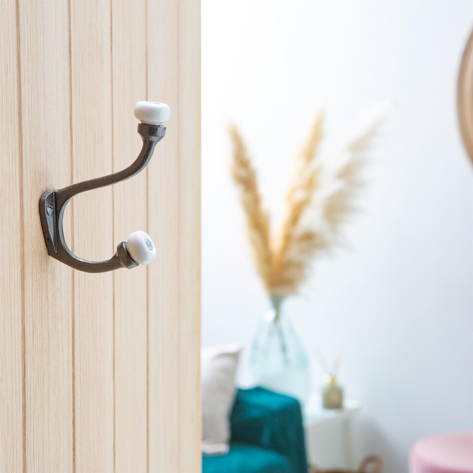 image 1 of Hammer & Tongs White Ceramic Ball Hat & Coat Hook - W30mm x H105mm - Black