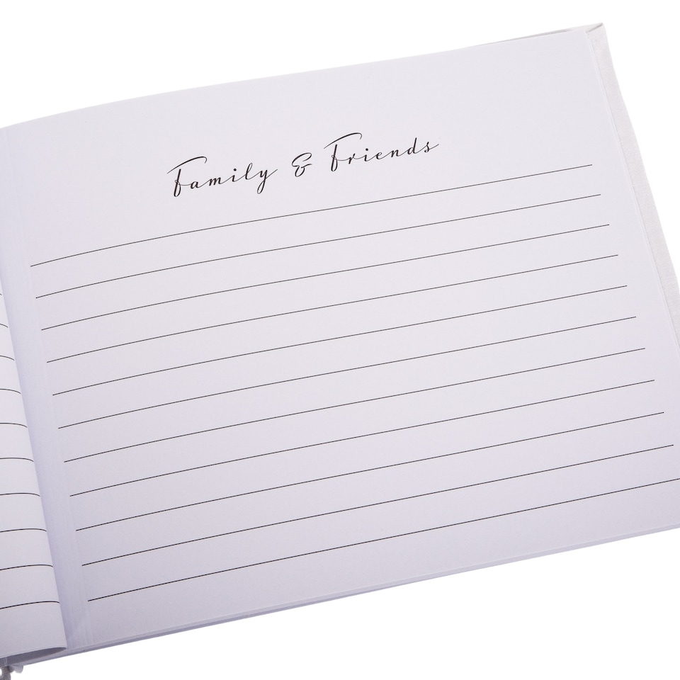 image 1 of Beautiful White Satin Fabric Christening Guest Book with Silver Metal Cross