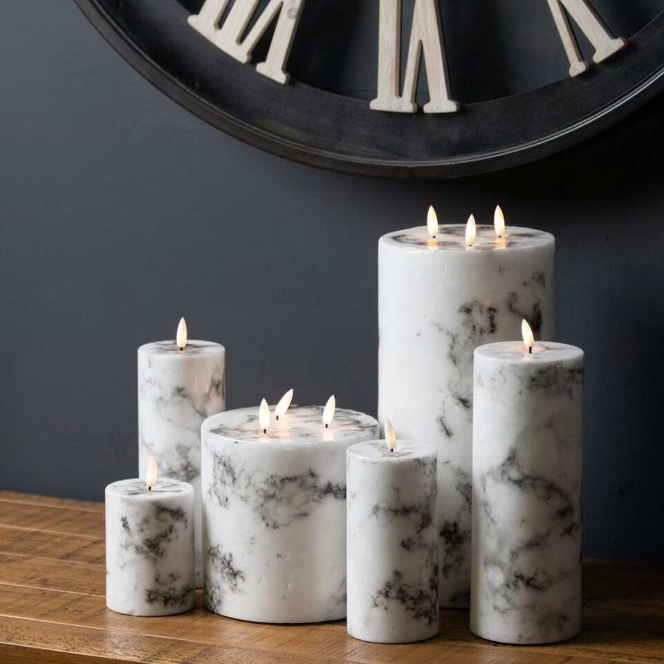 image 1 of Hill Interiors Luxe Collection Marble Effect 3 Wick Electric Candle - White/Black - 15cm x 15cm x 15cm