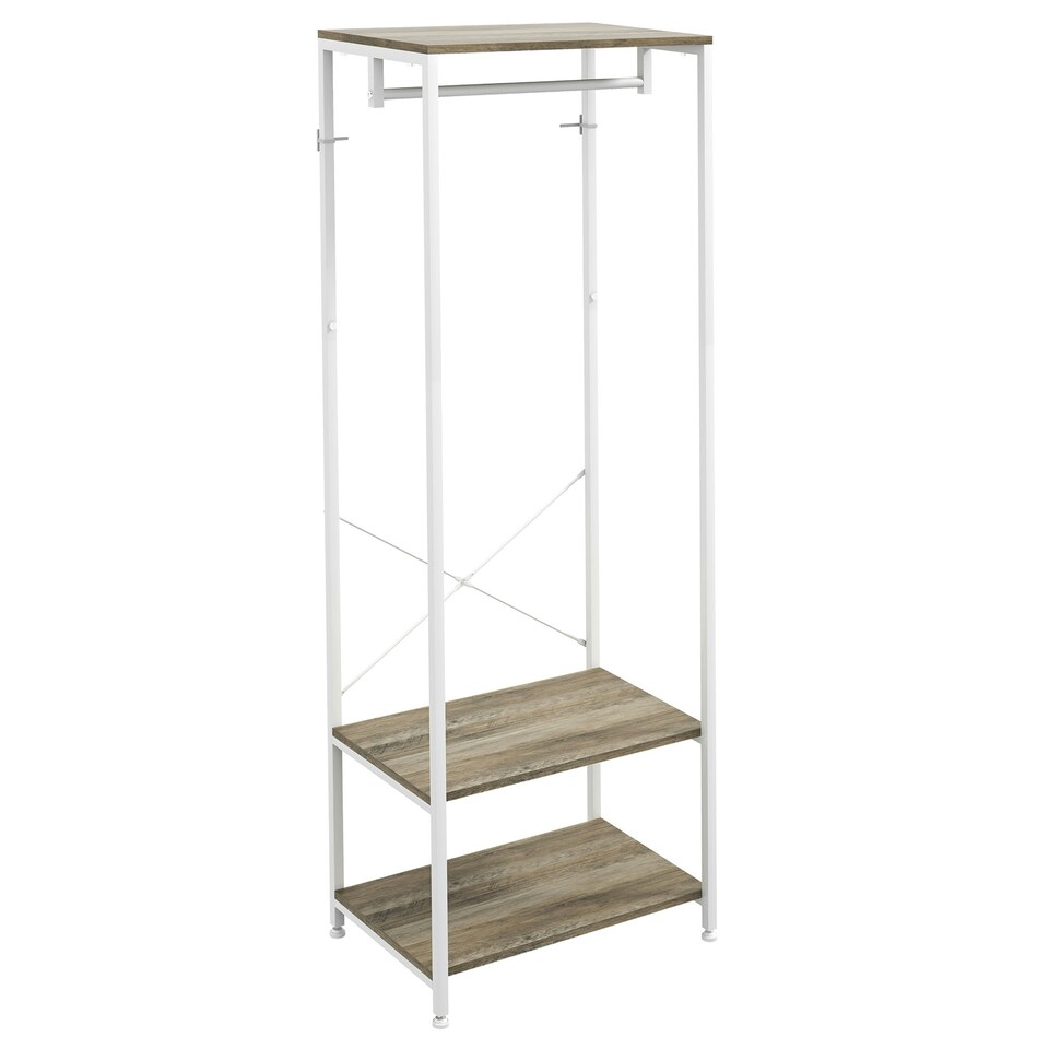 image 1 of HOMCOM Coat Rack, 2-in-1 Clothes Stand with Shoe Storage for Hallway, Grey