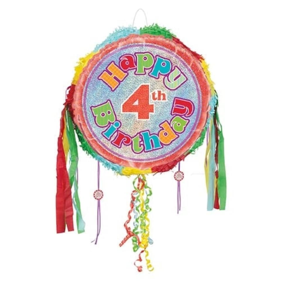 Happy 4th Birthday Holographic Pull String Pinata
