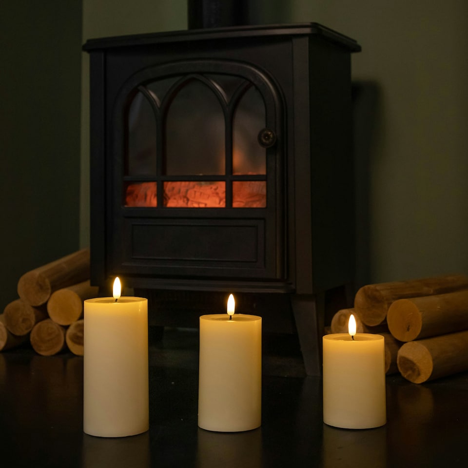 image 1 of Set of 3 Cream Wax Melted Pool Effect Candles with Timer Function and Warm White LEDs