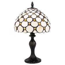 Traditional Amber Stained Glass Tiffany Table Lamp with Multiple Circular Beads | Orange | Amber | 1