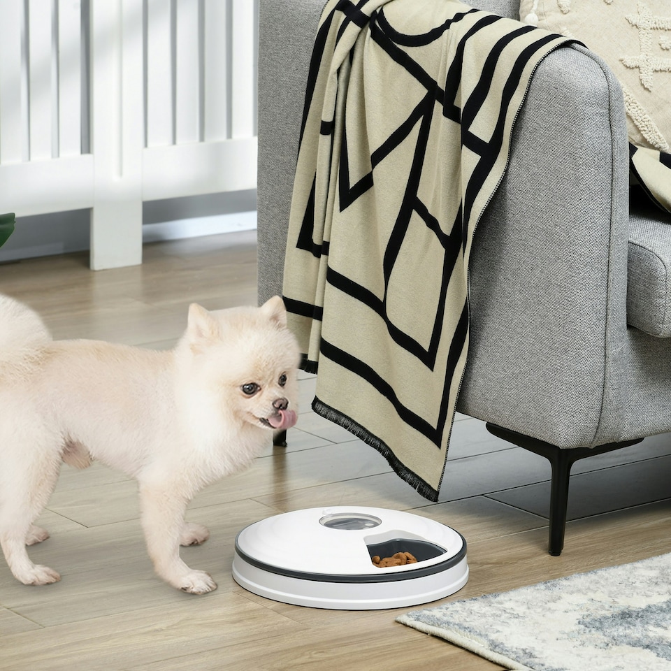 image 1 of PawHut Pet Feeder w/ Digital Timer Six-Meal Food Dispenser Trays White